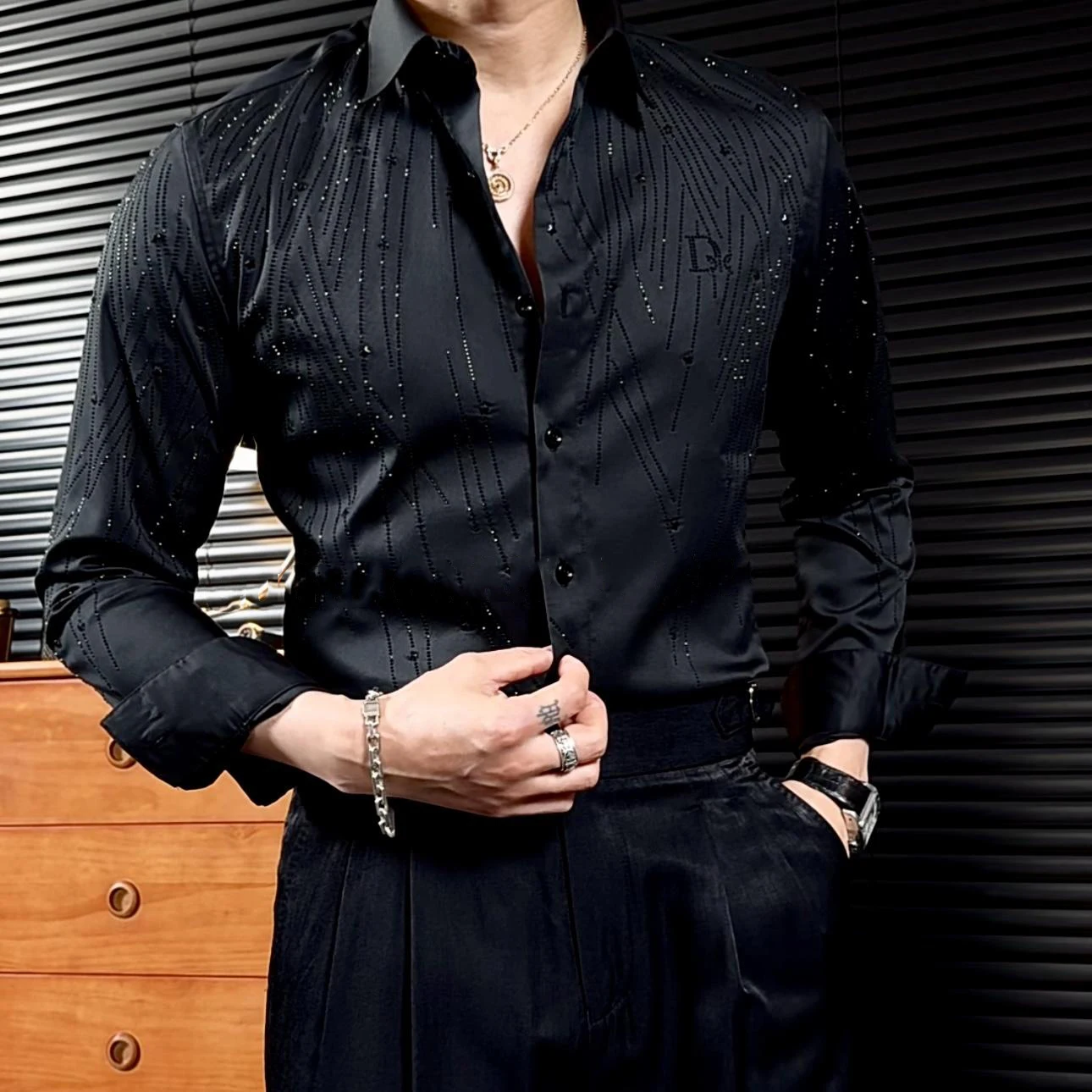 Black White Shirt Camiseta Masculina New Fall Shirt For Men Social Club Outfits High Quality Fashion Hot Diamond Print Shirt Men