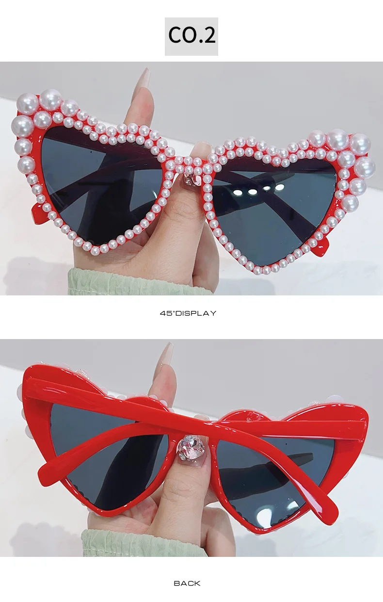 Luxus Perle Herz Sonnenbrille Frauen Schöne Party Hochzeit Damen UV400 Sonnenschutz Brautjungfer Bräute Gläser – Detail 7