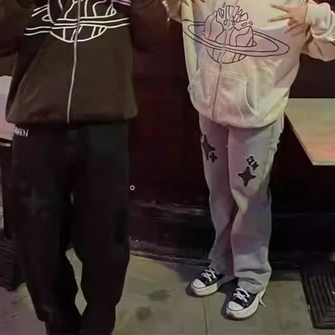 

Broken Pl Casual Loose Straight Leg Denim Jeans Bubble Print Trendy Long Trousers Youthful Antibacterial All Seasons