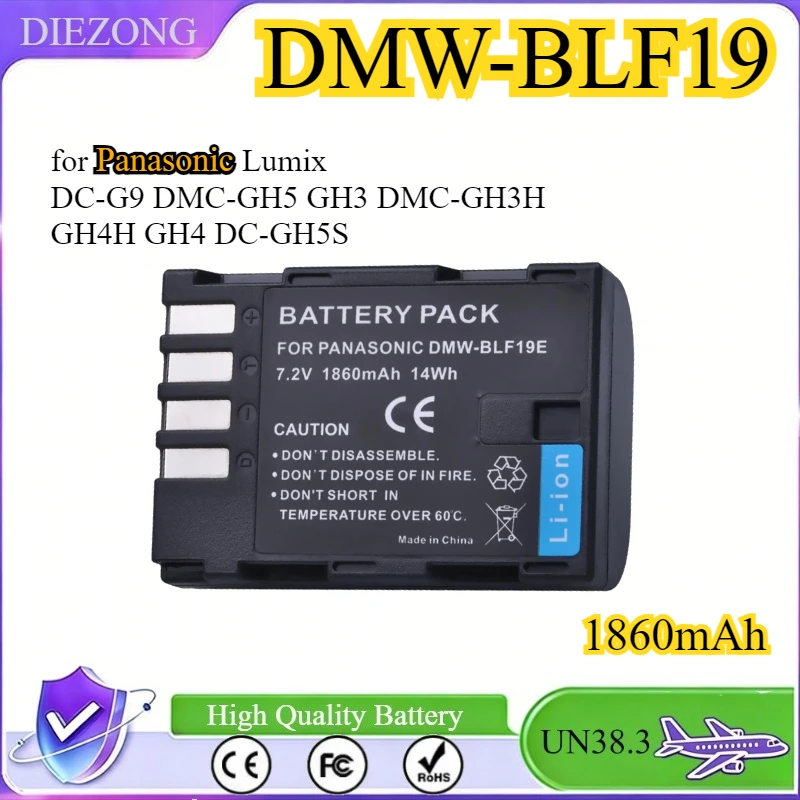 1860mAh DMW-BLF19 BLF19E BLF19PP Battery for Panasonic Lumix DC-G9 DMC-GH5 GH3 DMC-GH3H GH4H GH4 DC-GH5S 7.2V 14Wh High Qualty