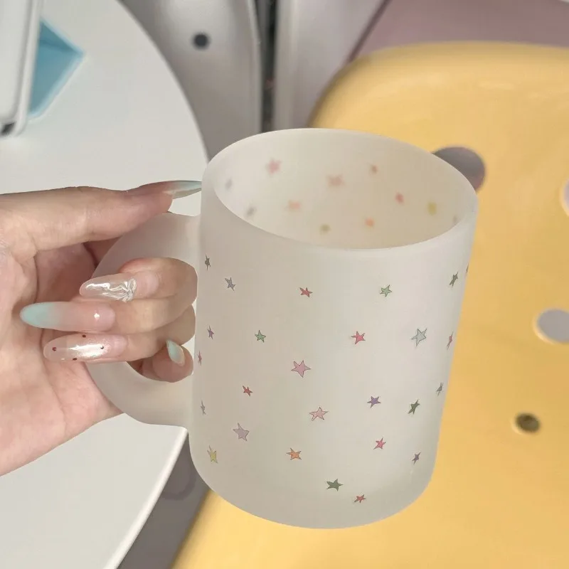 Sternenmuster Glasbecher mit Henkel, Milch-Frühstückstasse, Paar-Kaffeetasse für Zuhause, Küche, Geschenk, Haushaltswaren – Detail 5