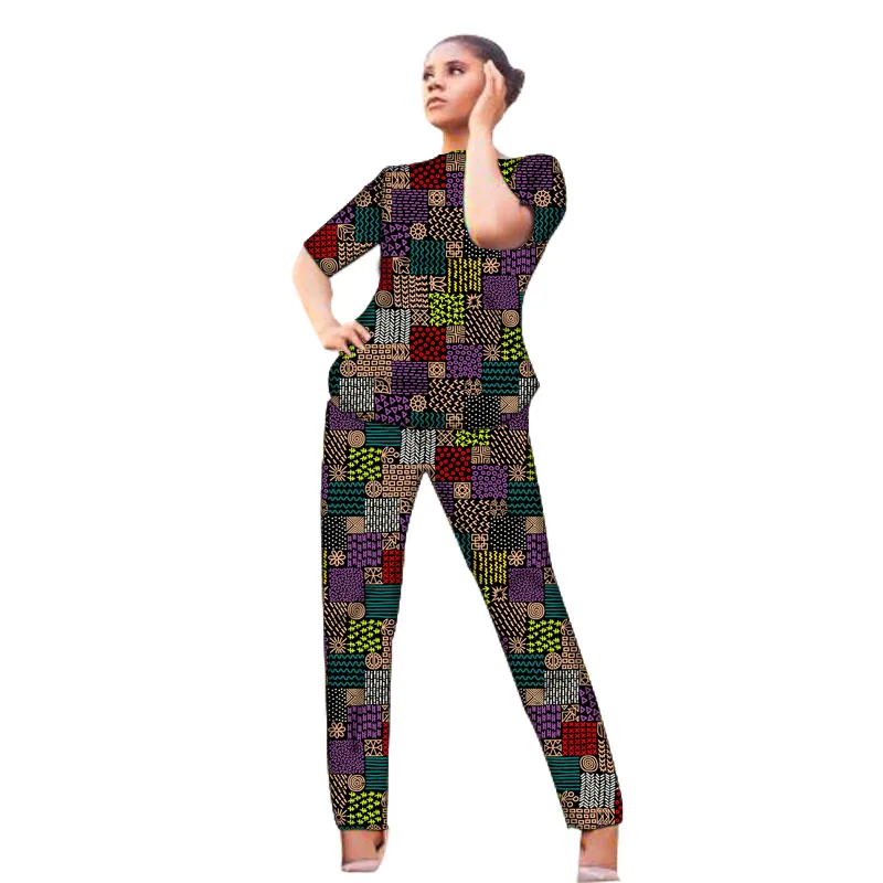 Half Sleeve Women Ankara Outfits Tops Patch Pants African Fashion Traditional Wedding Wear