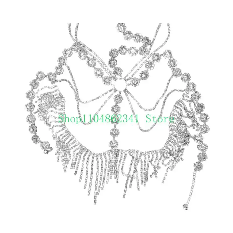 

652F Rhinestones Tassels Veil Mask Headpiece Hair Accessories Eye Catching Dance Parties Costume Jewelry Hairpiece For Women