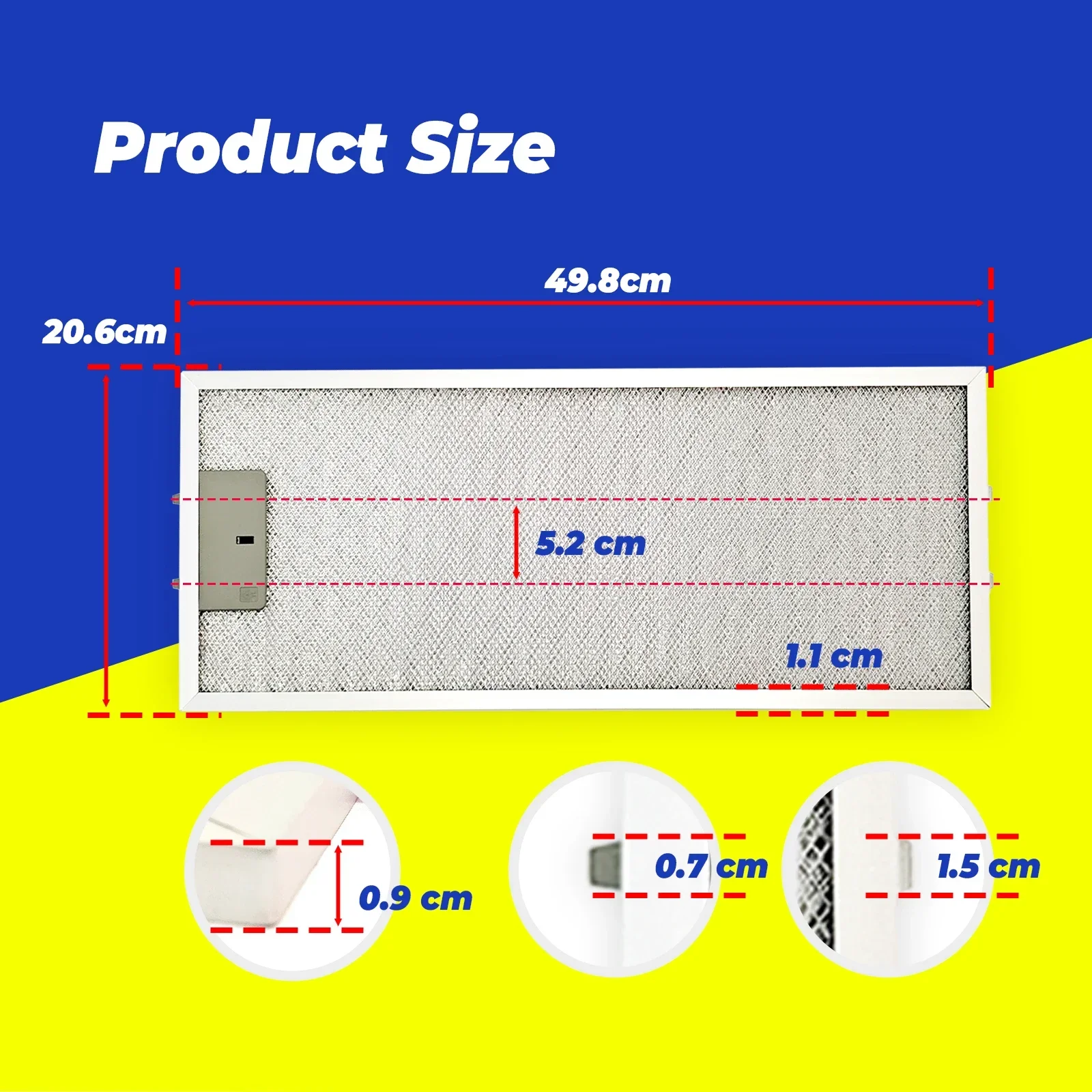 1Pack, 49.8×20.6×0.9cm  Range Hood Grease Filter Kitchen Extractor Aluminium  16751