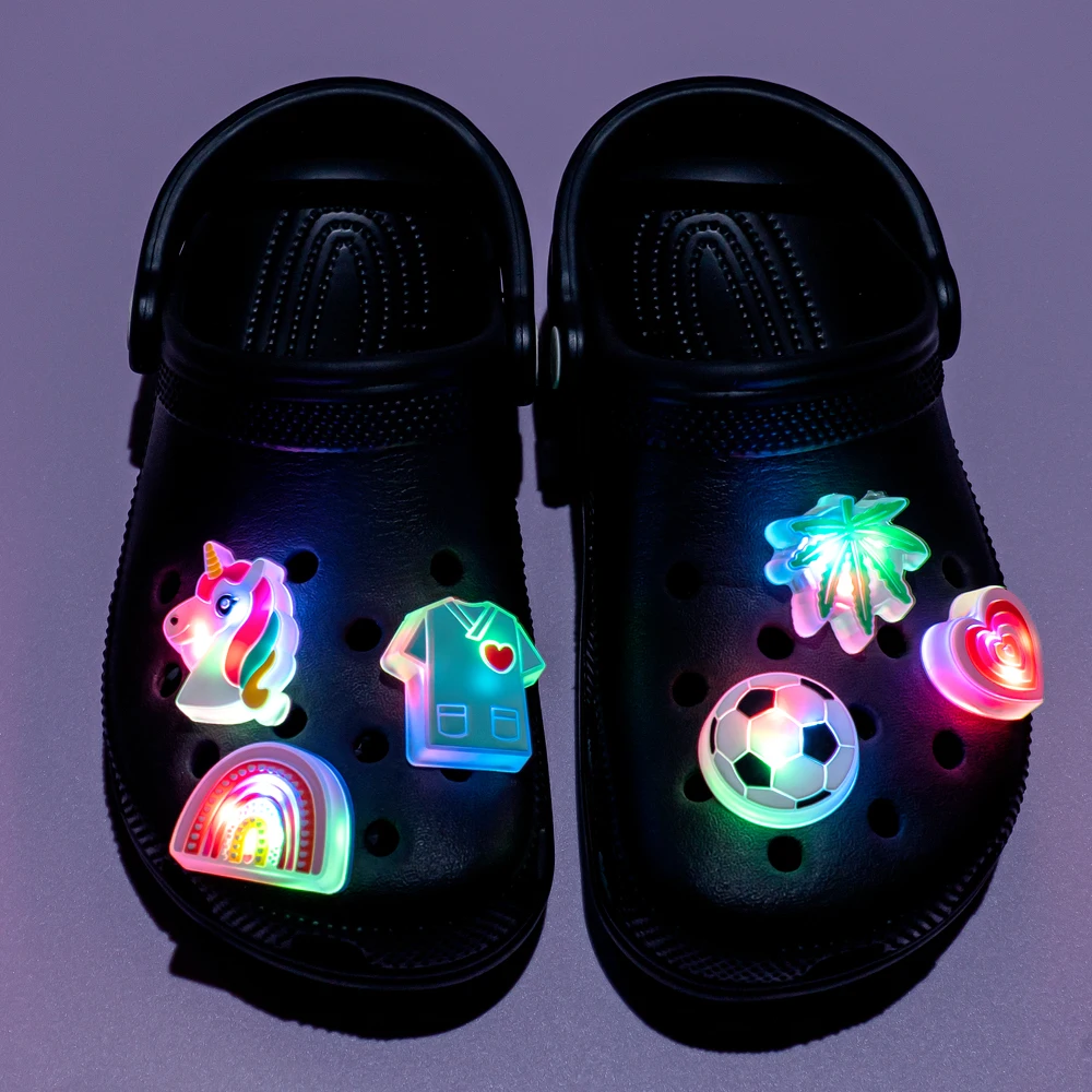 10/20/50/100PCS Random LED Shoe Charms Cute Animal Basketball Unicorn Shiny Shoe Accessories Buckle for Clog Jean Set Shoe Decor