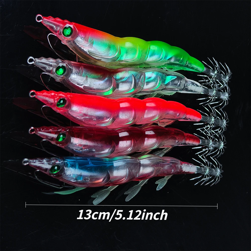 5PCS/SET 17.6G/13CM Squid Jig Egi UV Glow Luminous Shrimp Lure Sharp Hook Saltwater Bait for Squid Cuttlefish Octopus Fishing view 5