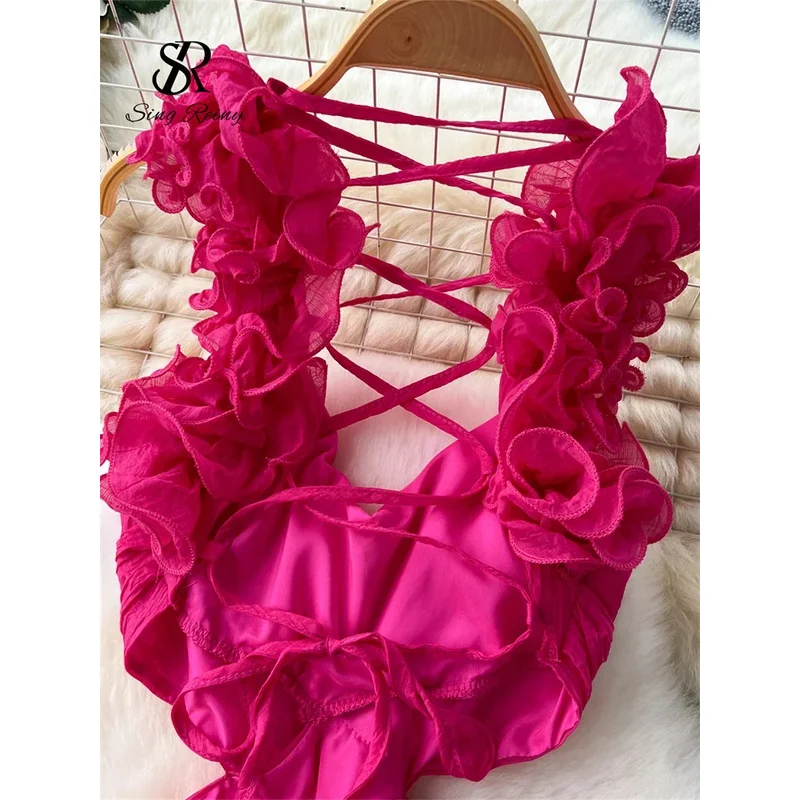 ZIXIN vacances robe Maxi dames 3D florale évider dos nu Sexy robe d'été de haute qualité plissée plage robe de soirée