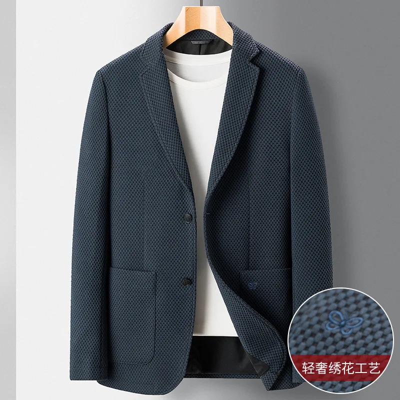 

Men's Knitted Casual Blazer Autumn Winter Light Luxury Business Single Suit Jacket Embroidery Anti-Wrinkle Male Outerwear Top