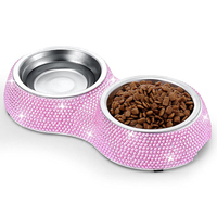 Bling Diamond Stainless Steel Double Dog Bowl Pet Drinking Bowl Luxury Rhinestone Cat Feeding Pet Products Cat Bowls