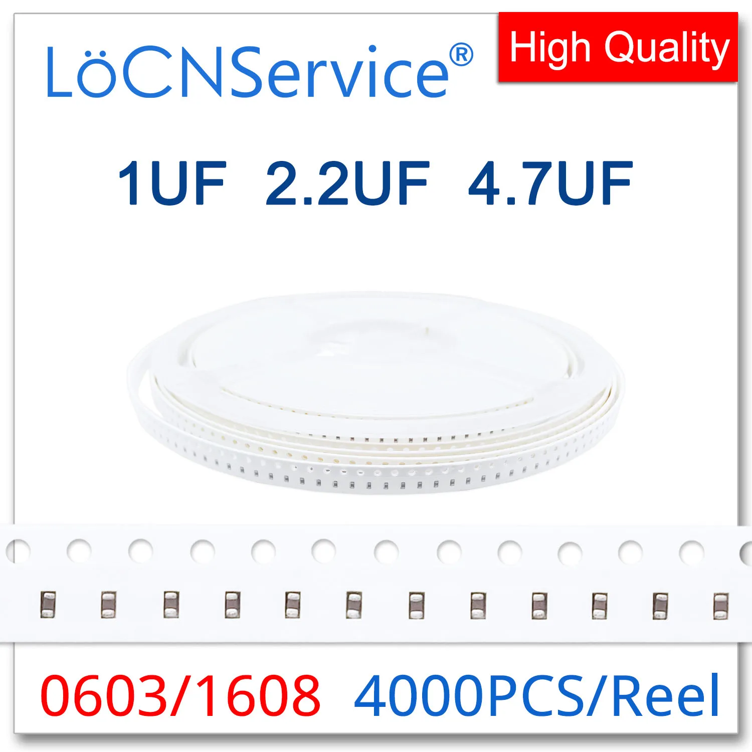 LoCNService Capacitor 4000PCS 0603 1608 X5R X7R RoHS 6.3V 10V 16V 25V 50V 10%(K) 1UF 2.2UF 4.7UF SMD High quality 105 225 475