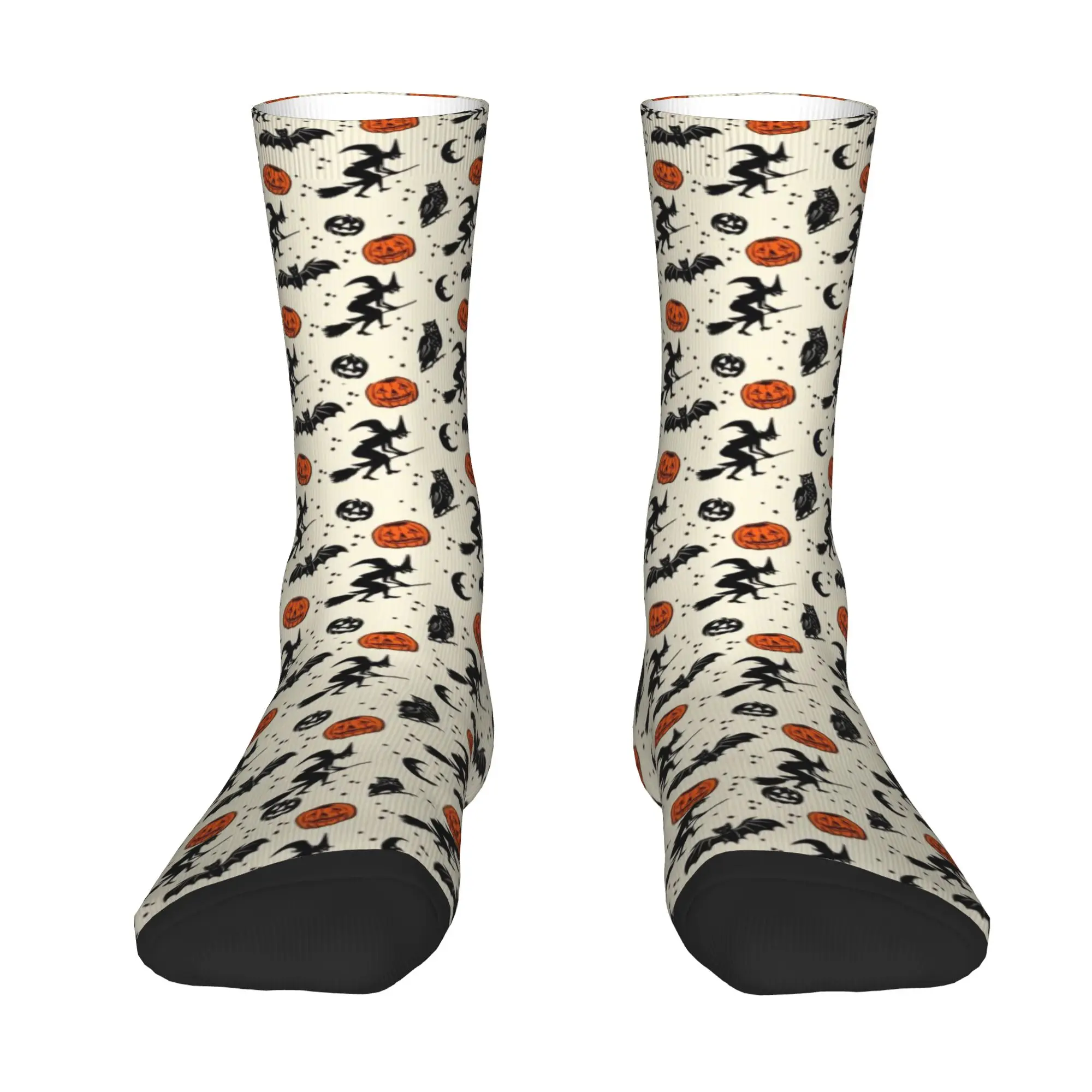 Custom Halloween Pumpkin Ghost Witch Men's Crew Socks Unisex Fun 3D Printed  Dress Socks