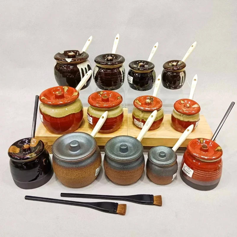 Kaiseki board front cooking ceramic tableware with lid soup jar sheep and horse hair