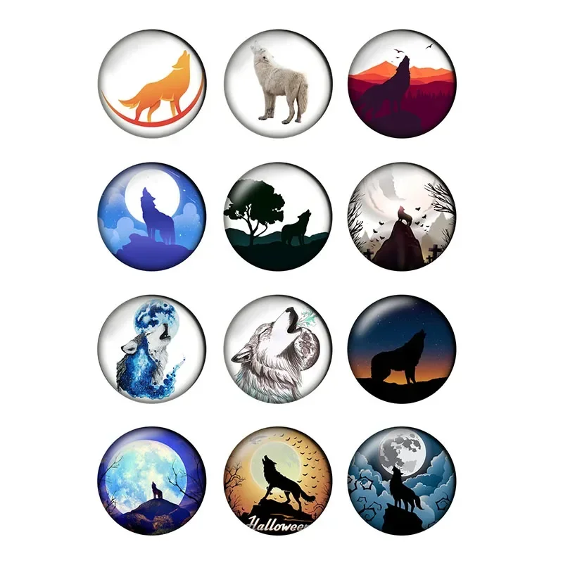 12pcs Roar Howling Wolf Round Photo Glass Cabochon 8mm To 25mm Demo Flat Back DIY Jewelry Making Supplies T036