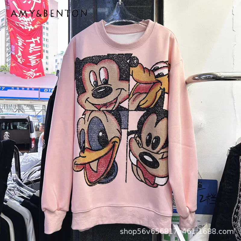 

Осень 2023, новинка, толстовка с длинными рукавами и тяжелыми блестками, пальто для женщин, свободный модный универсальный пуловер, толстовки, куртка