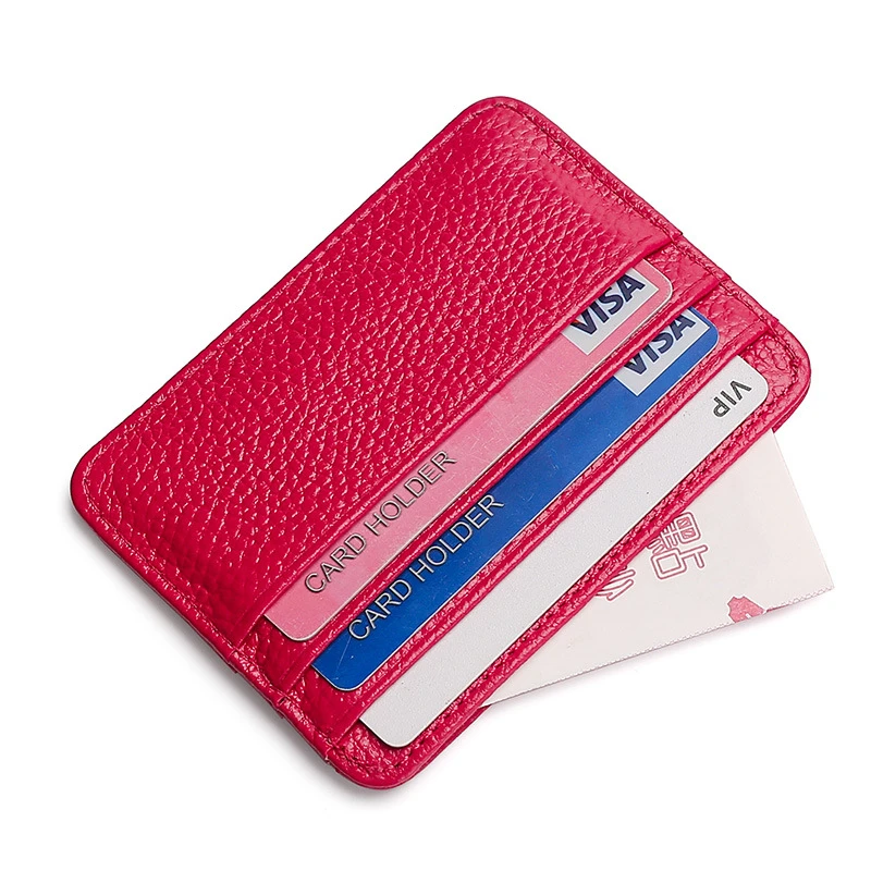 Tarjetero de cuero genuino ultrafino para hombre y mujer, Mini billetera, organizador de dinero en efectivo, estuche portátil para tarjetas de