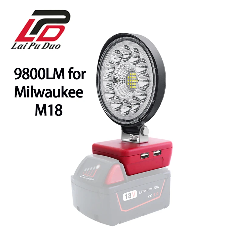 

9800LM 27W for Milwaukee M18 14.4V 18V LED Work Light Flashlight Electric Torch Spotlight Li-ion Battery High Low Ceam Control