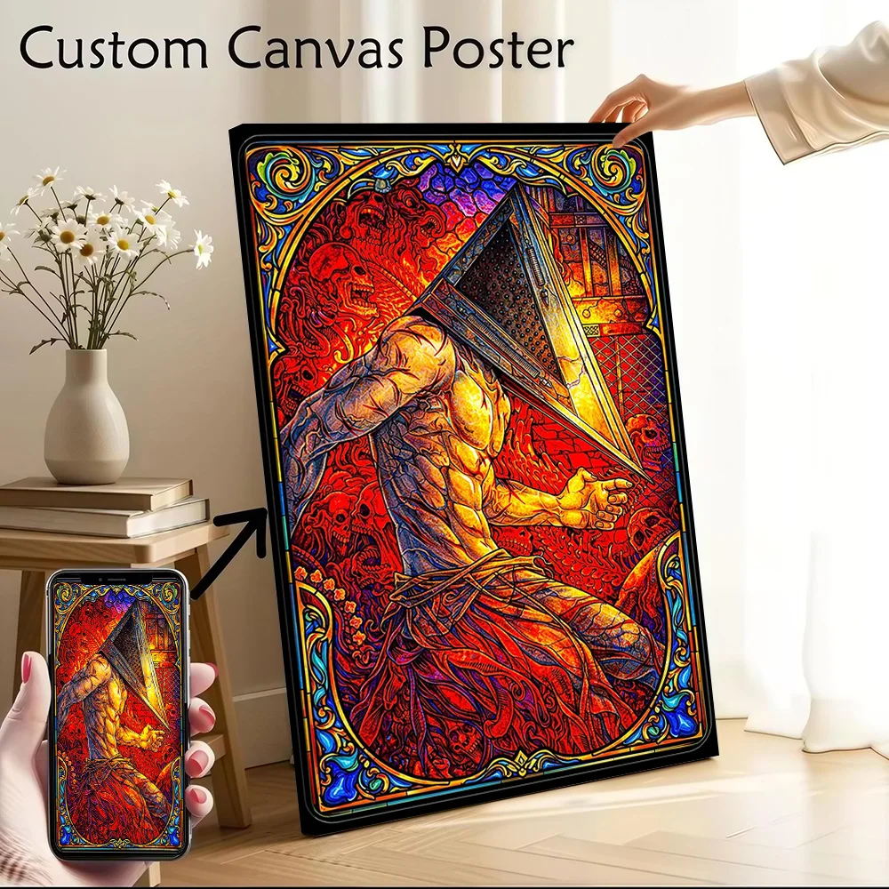 Pyramid Head Stained Glass Art Canvas Poster Customizable Pictures Wall Art Canvas Painting for Room Ornaments Home Decorations