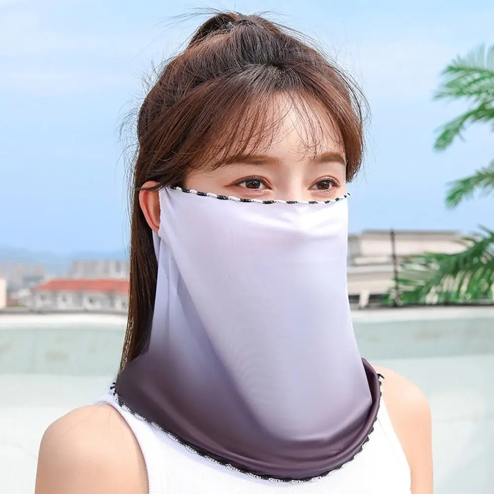 

With Neck Flap Anti-UV Candy Color Sunscreen Veil Gradient Summer Sunscreen Mask Ice Silk Women Neckline Mask Driving Face Mask