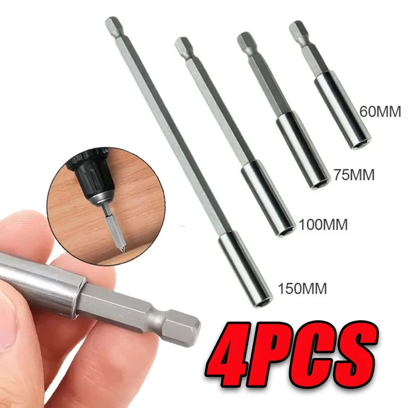 Hexagonal Handle Extension Connecting Rod Multifunctional 1/4 Magnetic Screwdriver Drill Bit Tool Auto Accessories 4 Sizes