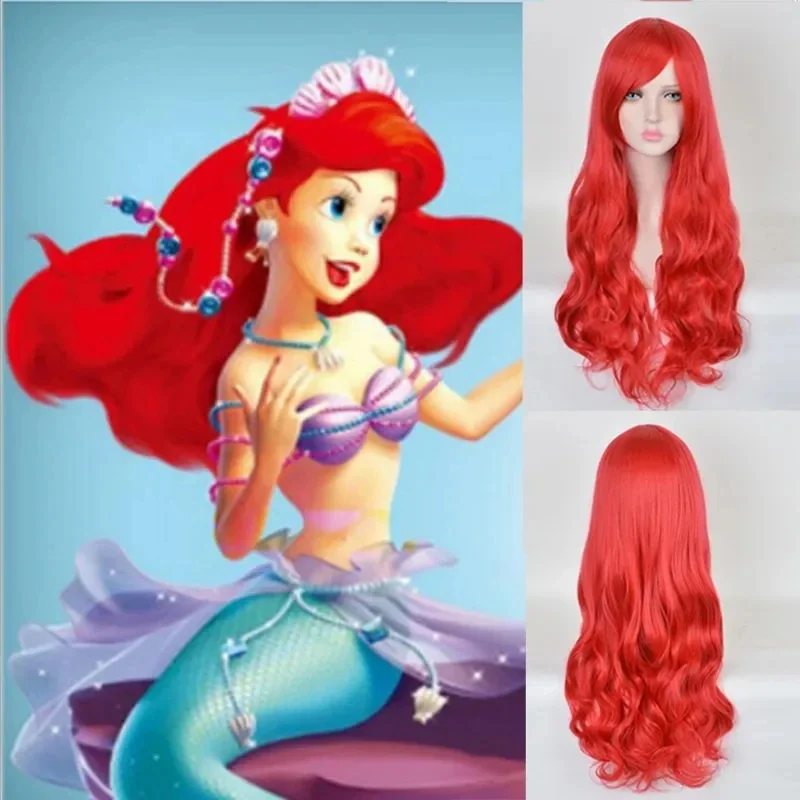 

FC6Anime The Little Mermaid Princess Ariel Cosplay Wig Halloween Play Wig Party Stage Synthetic Red Wavy Hair@FC8！