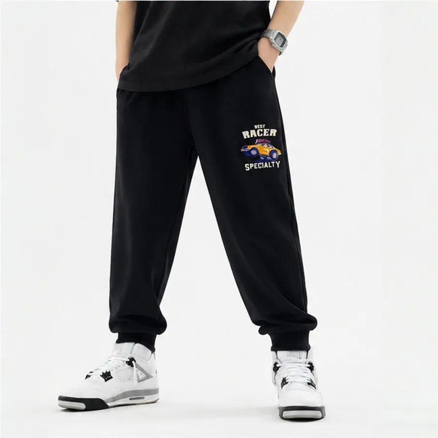 Boys Fashion Streetwear Jogger Sweatpants Race Car Print Soft Cotton Loose Casual Trousers With Pockets For Outdoor Daily Wear