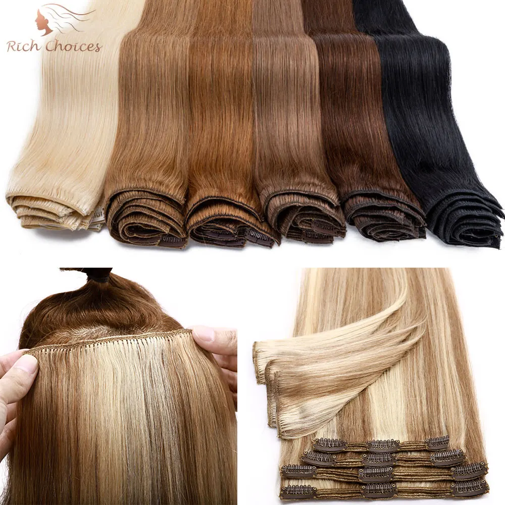 

Rich Choices Clip In Human Hair Extensions Double Weft Real Hair 8pcs Hairpiece Full Head Natural Clip Hair Extension for Women