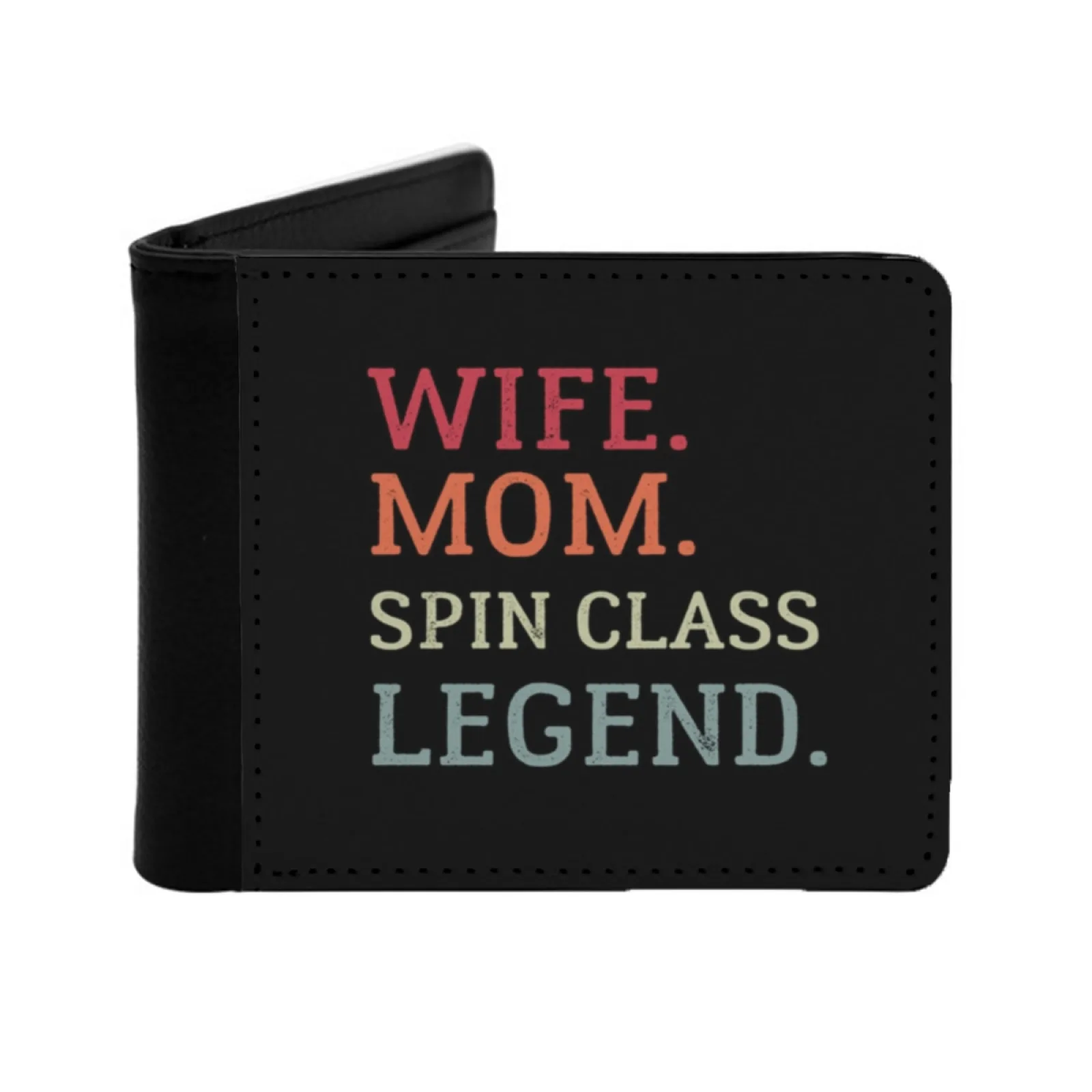 Wife Mom Spin Class Legend Funny Spin Spinning Saying Personalized Men's Leather Wallet Credit Card Pouch Purse Spin Class