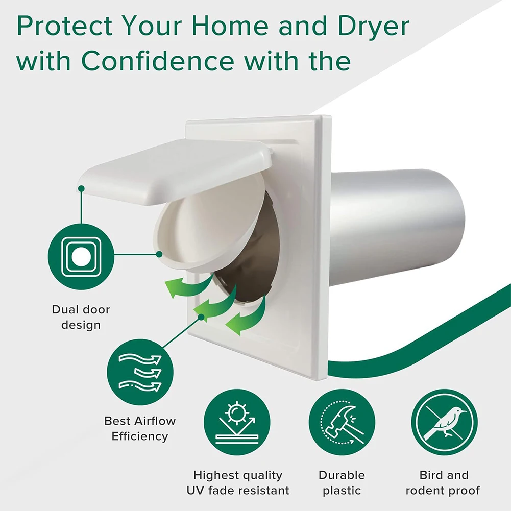 Dual Door Dryer Vent Cover with Screws Dryer Exhaust Vent Cover Easy Installation House Vent Covers Exterior Safe for Dryer