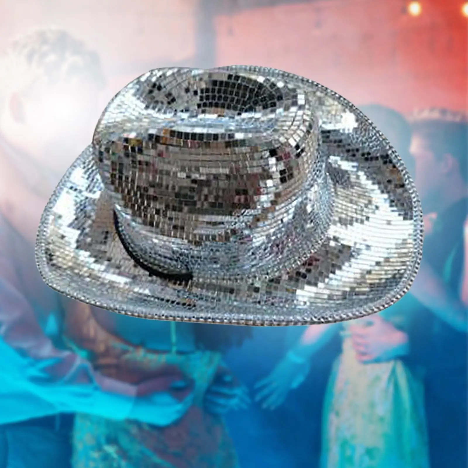 Performance Cowboy Hat Glass Sequin Mirror Cap Wide Brim for Men Women Party Disco Stage Outdoor Gift