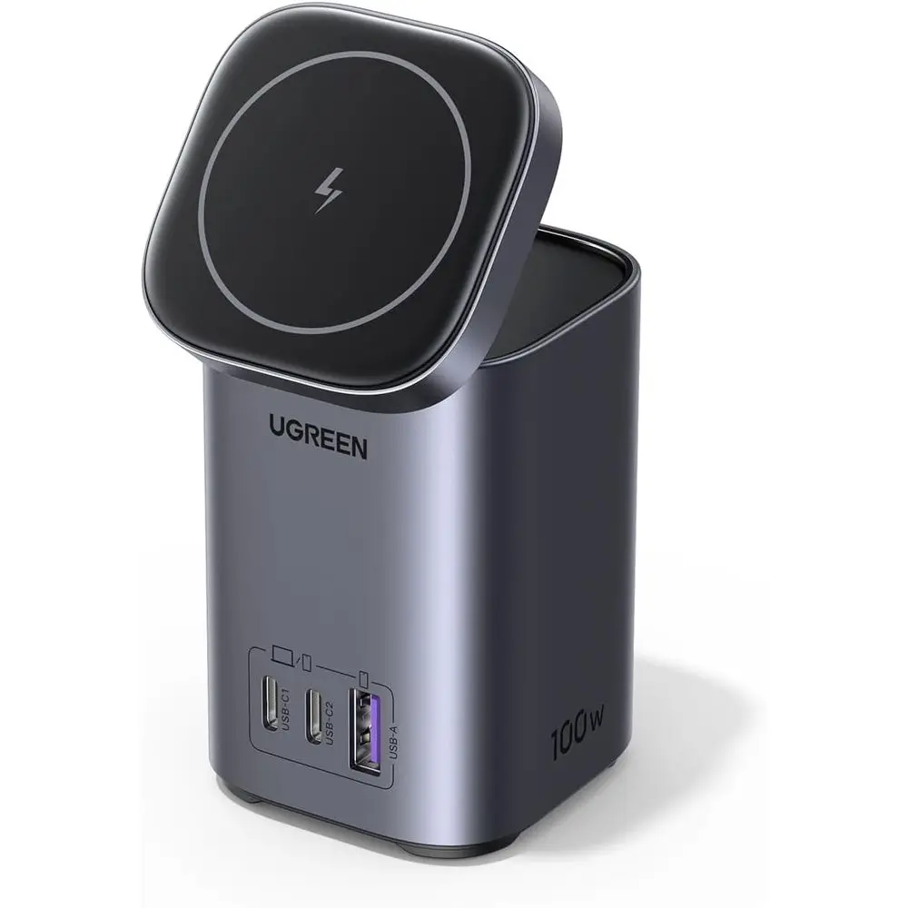 

Зарядная станция USB-C 100 Вт, 4-портовая настольная станция GaN с магнитной беспроводной зарядкой Qi2 15 Вт для устройств