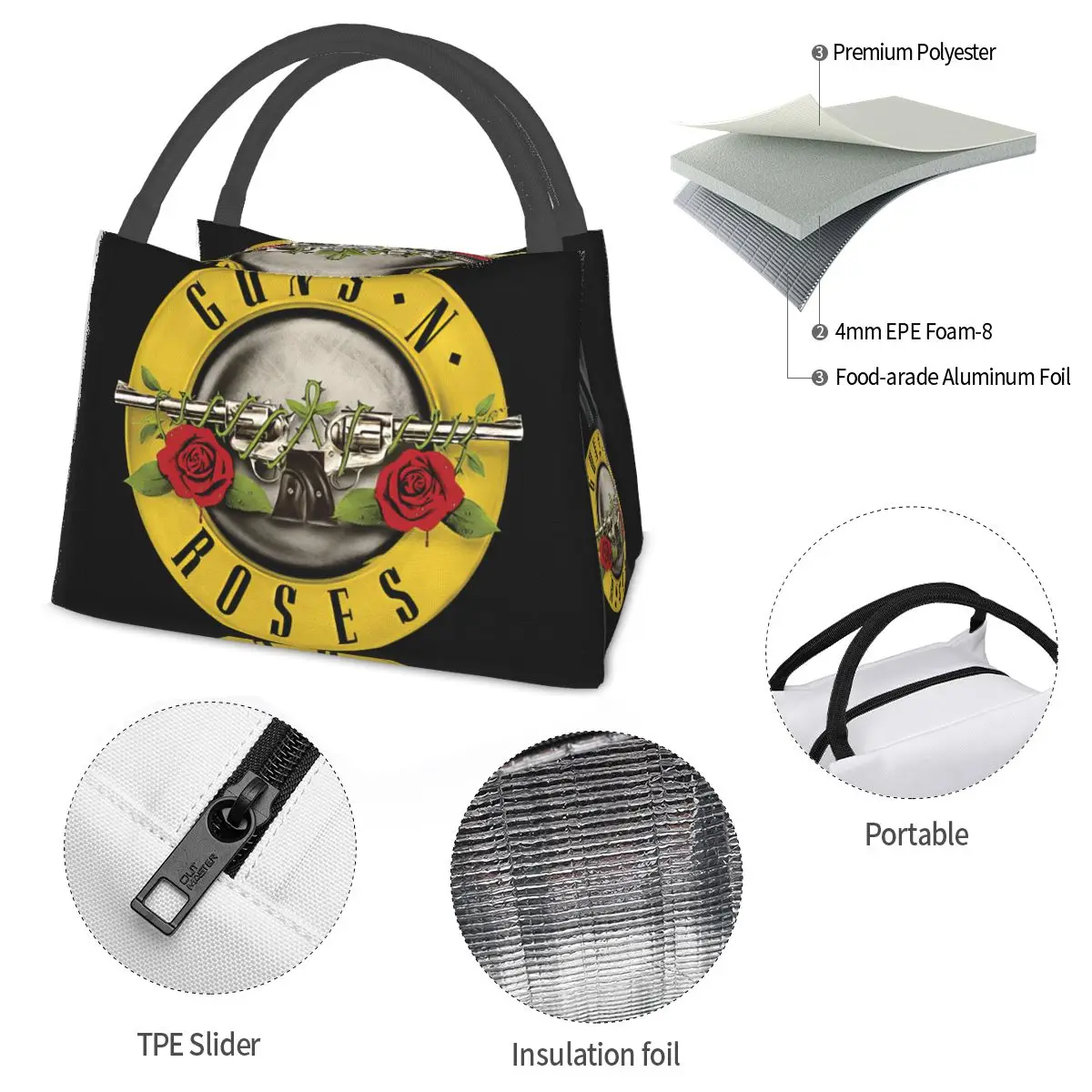 Guns N Roses Bullet Portable insulation bag for Cooler Food Office Pinic Container