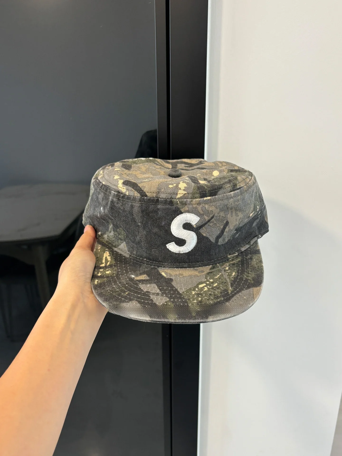 Retro American Camouflage S Letter Flat Top Hat Women Washed out Baseball Cap Street Hip Hop Duckbill Hat Sun Protection