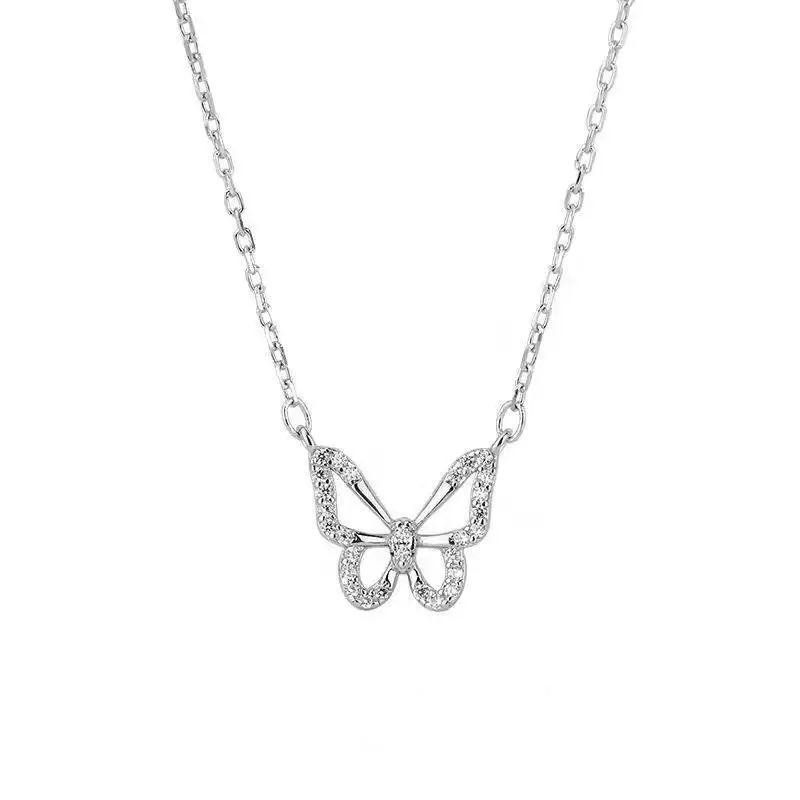 Einfache Hohle Kristall-Schmetterlings-Halskette, Modische Klassische Schlüsselbeinkette, Anhänger-Halskette für Frauen, Eleganter Schmuck – Detail 6