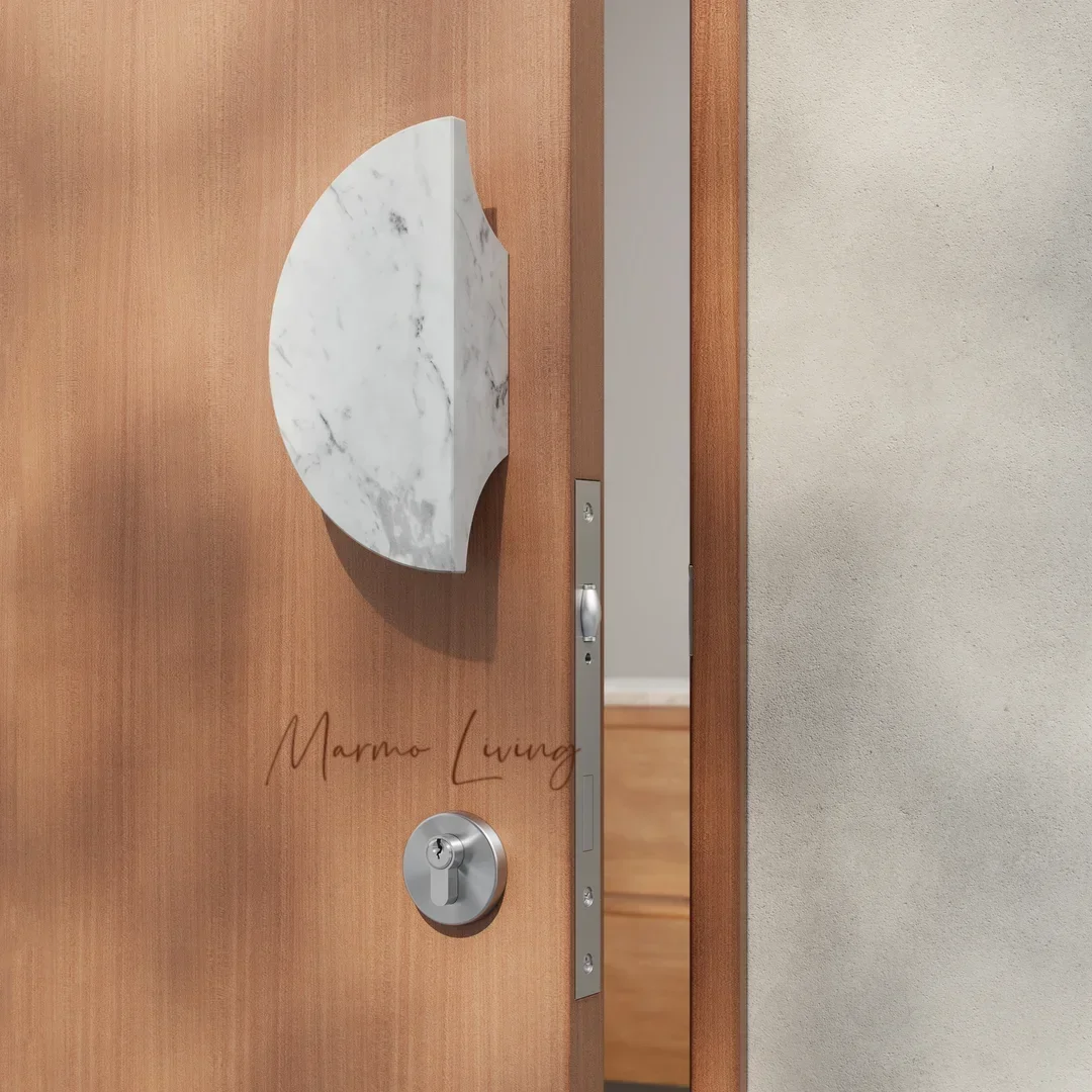 

Wabi Sabi Style Creative Door Handle Natural Marble Vintage Homestay Courtyard Semi Circle Pull