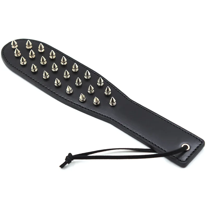 

Dressage Whips of Black Matte Leather Rectangle Paddle Spanking Paddle Slapper with Spikes for Riding Crops Flogger Horsewhips