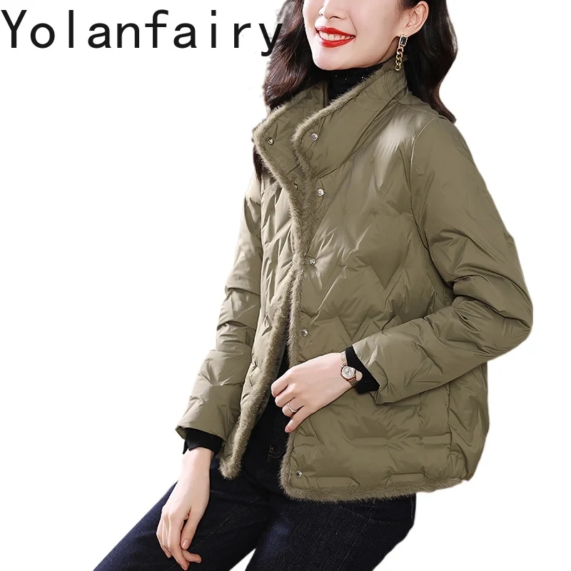 YOLANFAIRY Warm 90% White Duck Down Down Jackets Woman Winter Stand Collar Short Puffer Jacket Women's Clothes Casual Down Coats