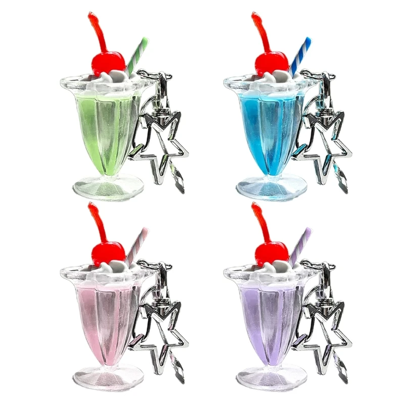 Cute Cherry Cream Cup Keychain Phone Strap Charm Pendant Anti-lost Backpack Decorations Creative Keyring for Car Keys or Bags