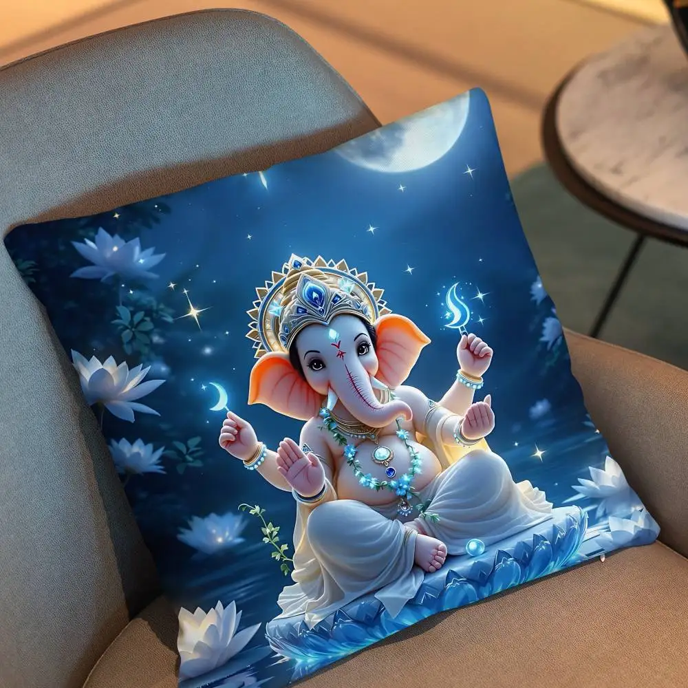Symbolism Ganesh Shiva Buddha Print Throw Pillow Cover Square Cushion Case for Living Room Bedroom Decor
