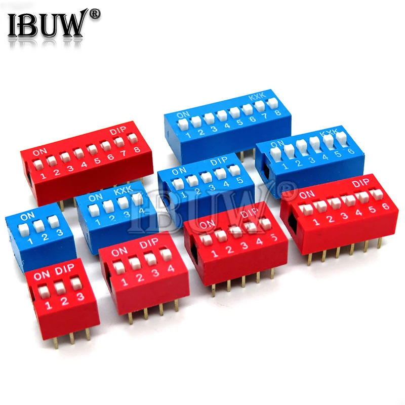 10PCS Slide Type Switch Module 1 ~ 12 Bit 2.54mm Position Way DIP Blue Pitch Toggle Switch Blue Snap Switch For PCB 8PIN 6PIN