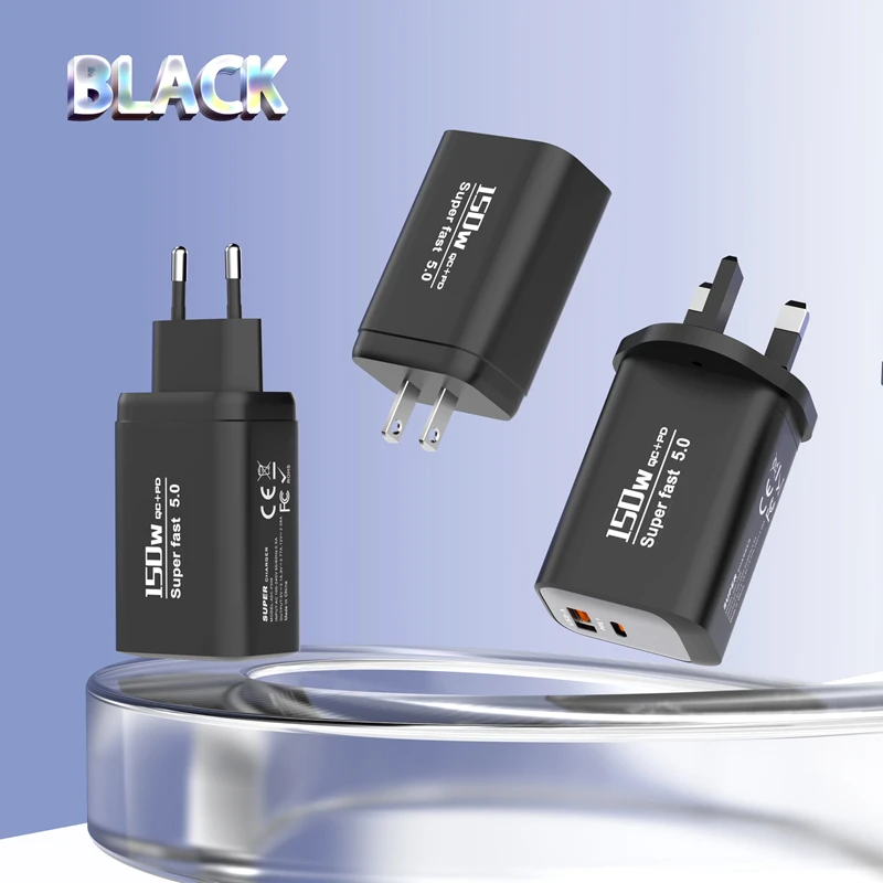 2IN1 150 واط شاحن الهاتف المحمول ثنائي المنفذ PD + QC3.0 شاحن فائق السرعة الاتحاد الأوروبي/الولايات المتحدة/المملكة المتحدة القياسية محول شاحن لشاومي آيفون 2026