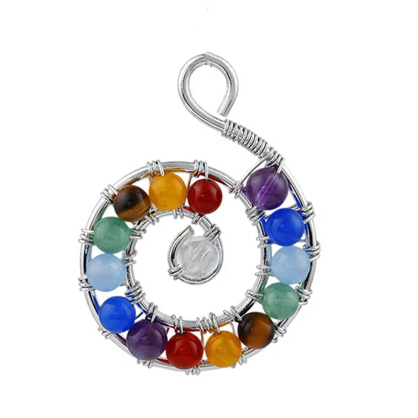 

Crystal Quartz Round Beads Stone Pendant For Women Jewelry DIY Natural 7 Chakra Spiral Universe Symbol Stone Pendants Jewelry