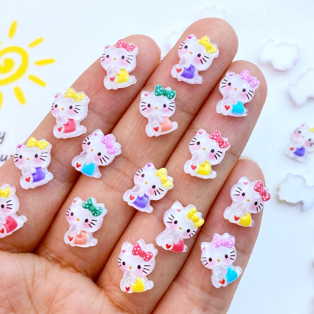 50 pieces of resin shiny mini color cartoon cat head nail art flat head rhinestone decal DIY scrapbook Fig craft