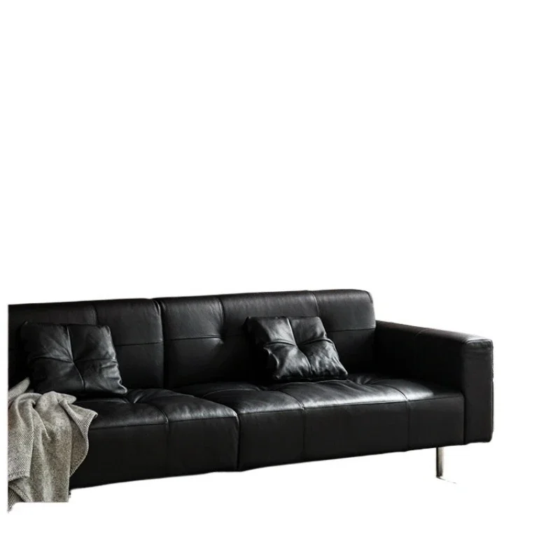 Medieval style, black first layer cowhide, straight row small apartment sofa