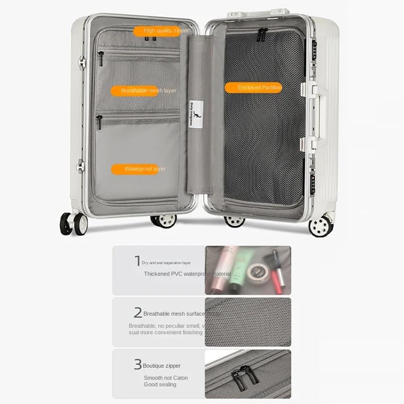 حقيبة سفر سميكة إطار من الألومنيوم كلمة المرور حقيبة أمتعة للجنسين 20-26 بوصة حقيبة حمل مع عجلات صامتة