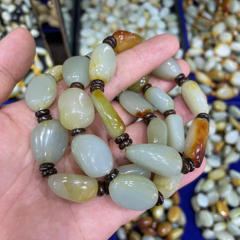 

Xinjiang Hetian Jade Pebble Браслет из грубого камня Разбросанные бусины Аксессуары Ожерелье Желтый Красный Infusio