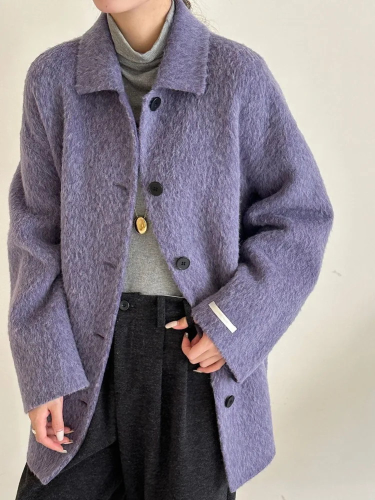 ZMEENNA Stilvolle Jacke aus Wollmischung für Damen mit Kragen und Manschetten, lässige Langarm-Oberbekleidung, Vordertaschen ZM4084