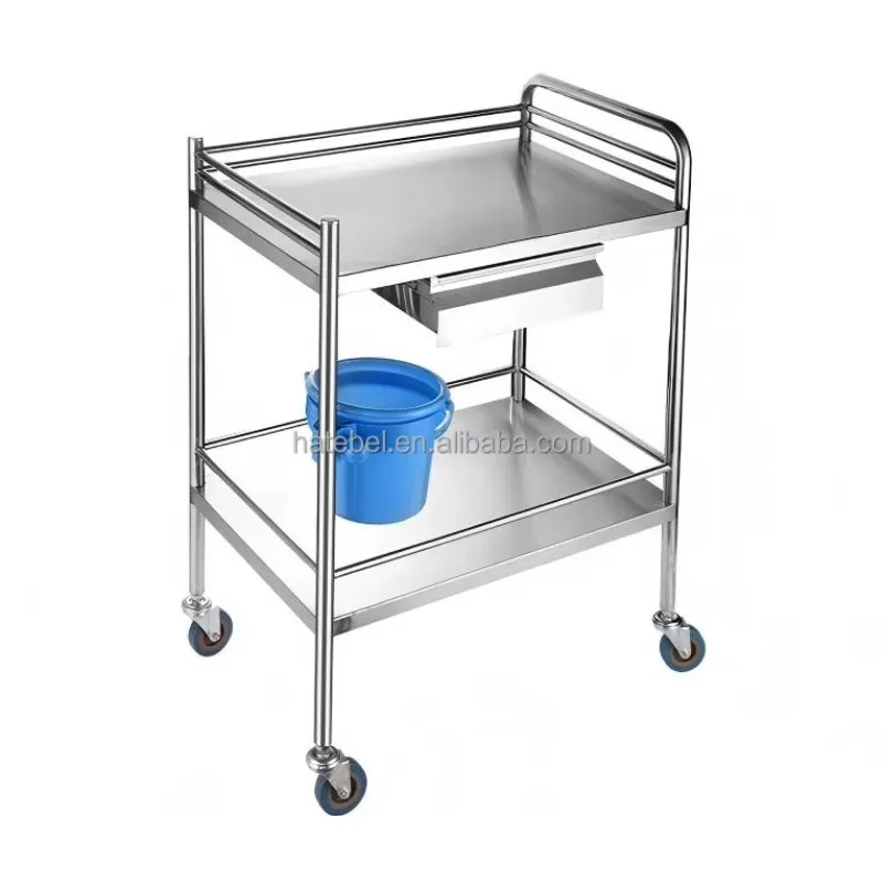 Multiple Size 304 Stainless Steel  Lab Instrument Truck  Durable Hospital Furniture 2-Layer Double Drawer Medical Cart