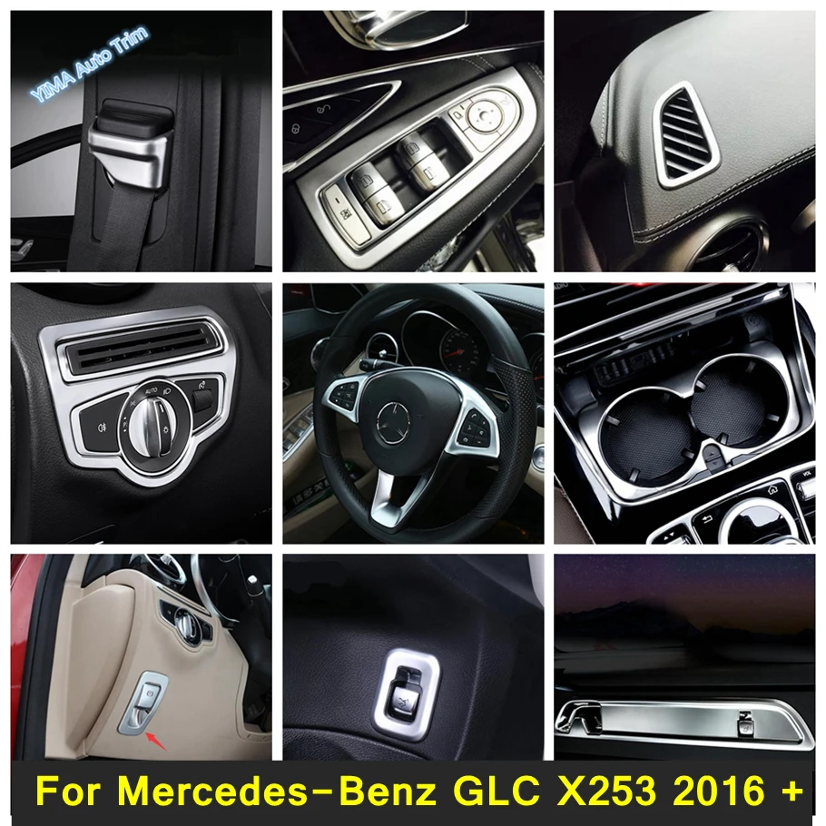 

Matte Interior Refit Kit For Mercedes-Benz GLC X253 2016 - 2020 Head Lamps Button / Water Cup Holder / Air AC Panel Cover Trim