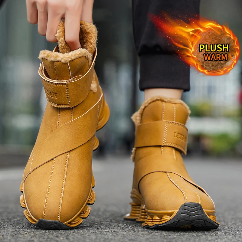 Men's Winter Boots 2026 Warm Waterproof Non-Slip Plush Sneakers Shoes Male Winter Tenis Boots Comfortable Slip-On Plush Lined
