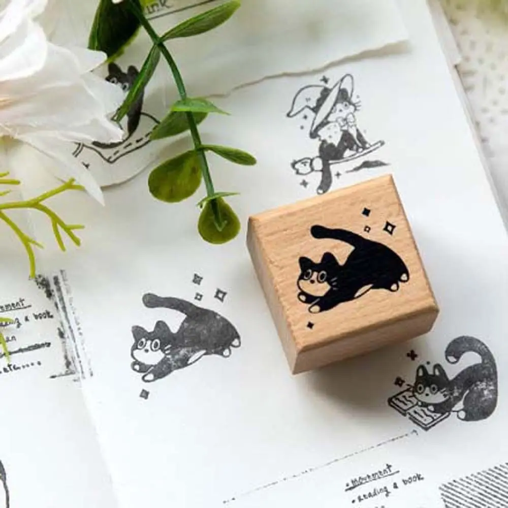 Diy Craft Black Cat Stamps Cute Pet Retro Vintage Wooden Rubber Stamps Animal Shape Handmade Cat Seal Stamping Card Making view 4